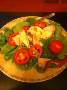 Pan Seared Salmon with Organic Baby Spinach and Organic Roma Tomatoes